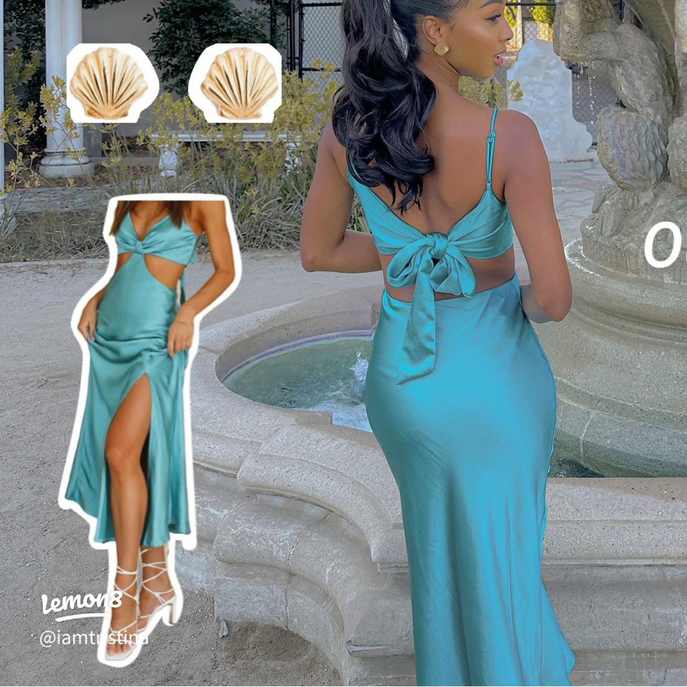 Princess Polly Teal Green Silk Backless Dress Size 4